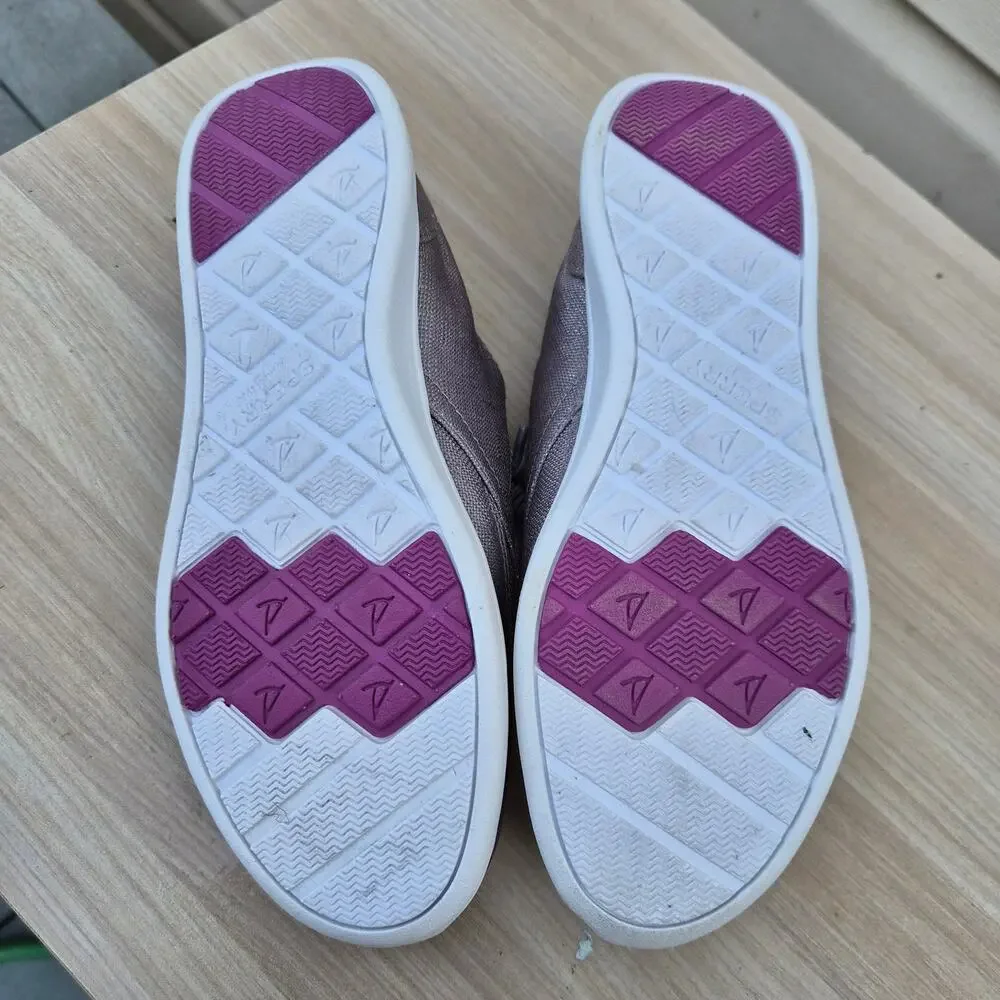 Sperry Kids Baycoast Shimmer Linen Sneakers Grey Silver/Magenta - Sz Kids 2.5m‎